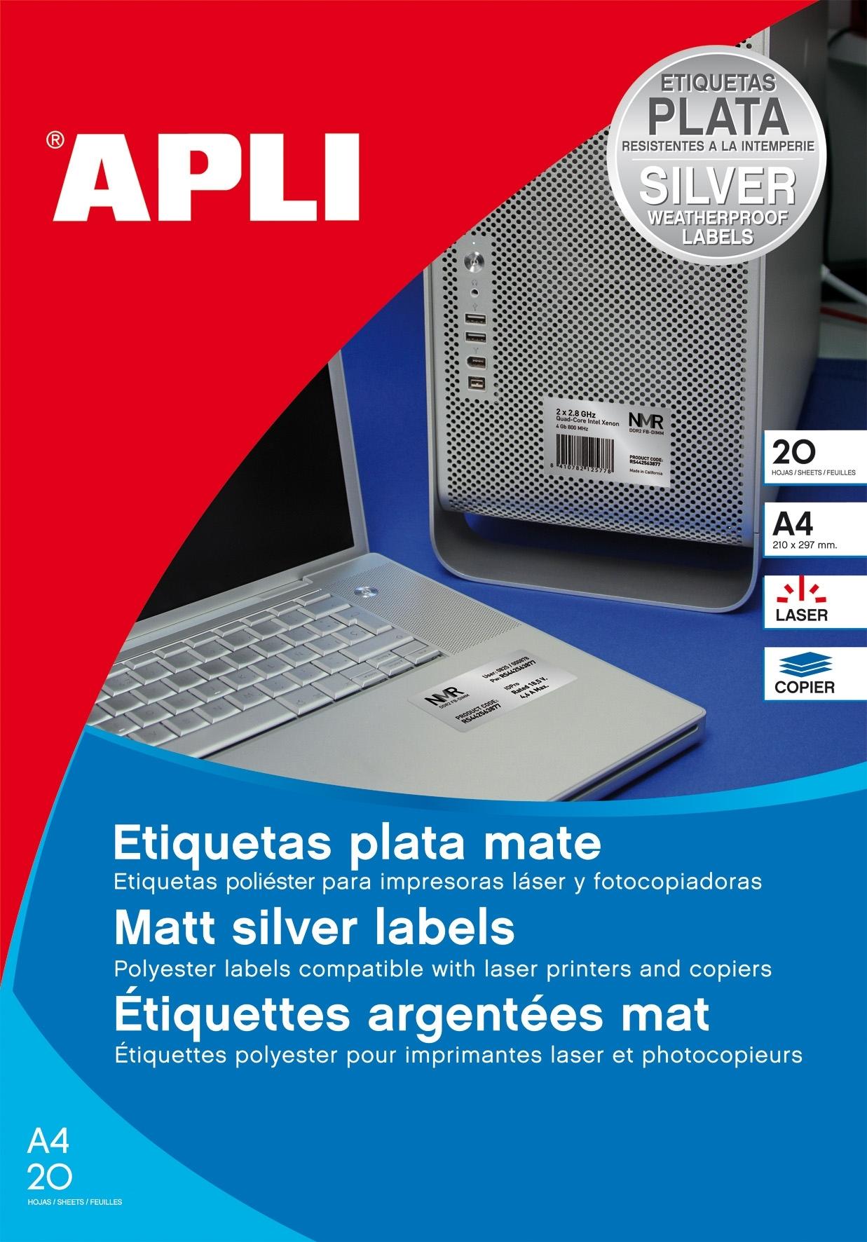 PAQUETE 20 HOJAS ETIQUETAS REDONDAS 40 MM COLOR PLATA APLI 12975