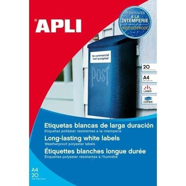 CAJA 20 HOJAS ETIQUETAS 105X148 POLIESTER COLOR BLANCO APLI 1227