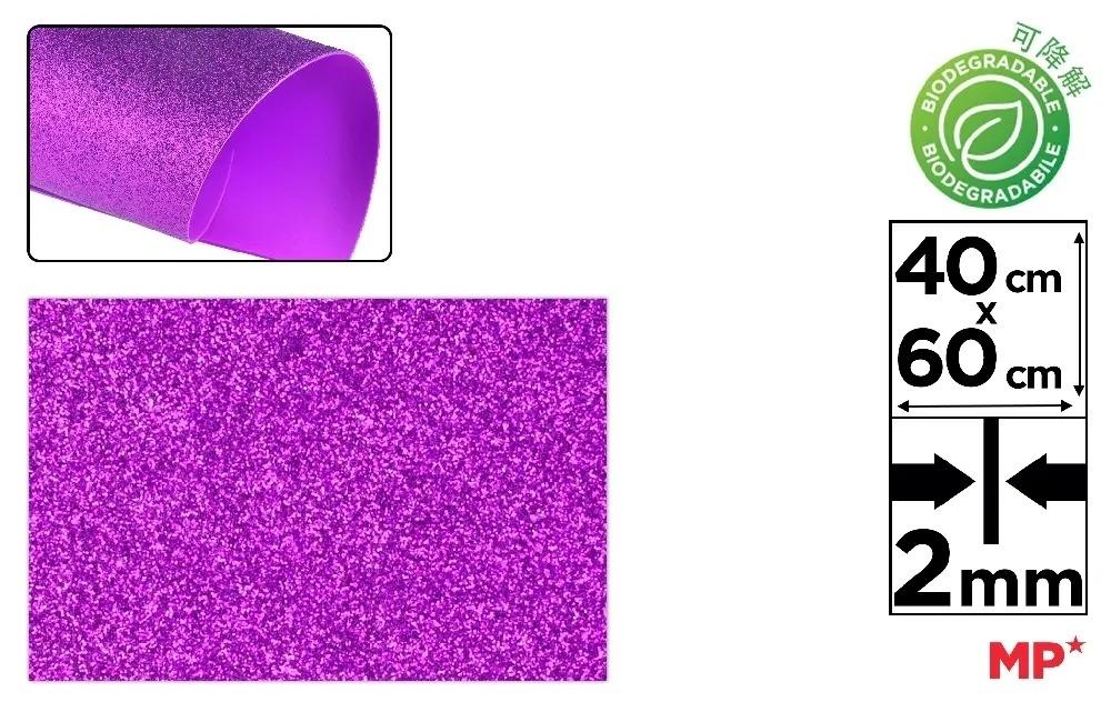 GOMA EVA CON PURPURINA BIODEGRADABLE MP 40X60CM ESPESOR 2MM COLOR VIOLETA