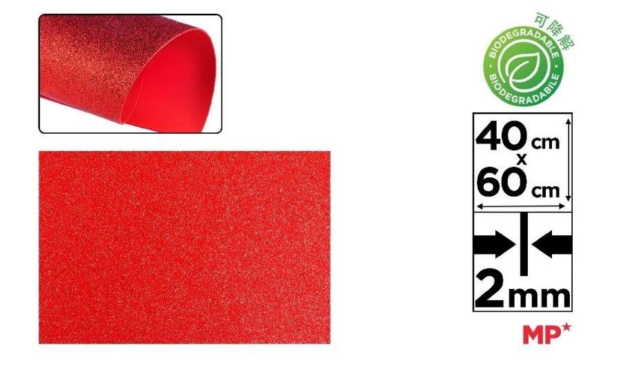 GOMA EVA CON PURPURINA BIODEGRADABLE MP 40X60CM ESPESOR 2MM COLOR ROJO