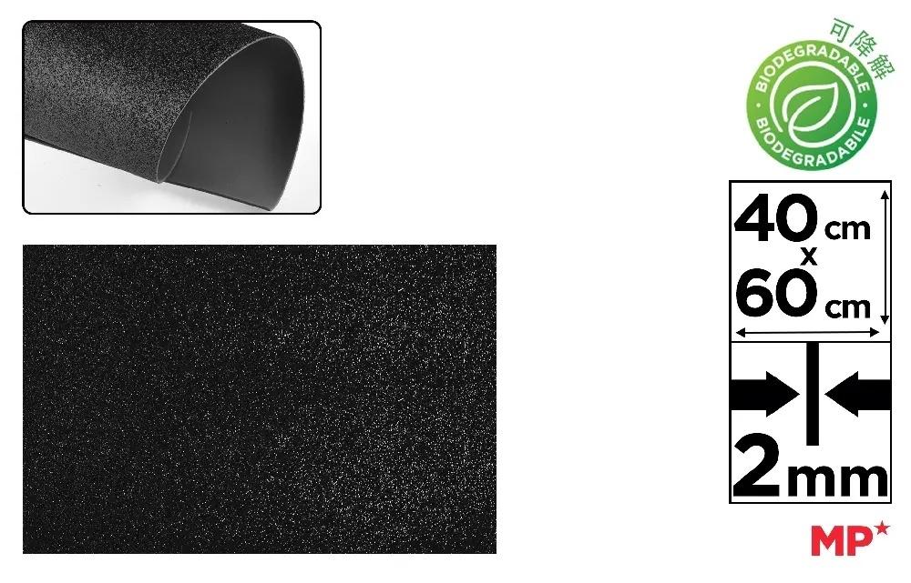 GOMA EVA CON PURPURINA BIODEGRADABLE MP 40X60CM ESPESOR 2MM COLOR NEGRO