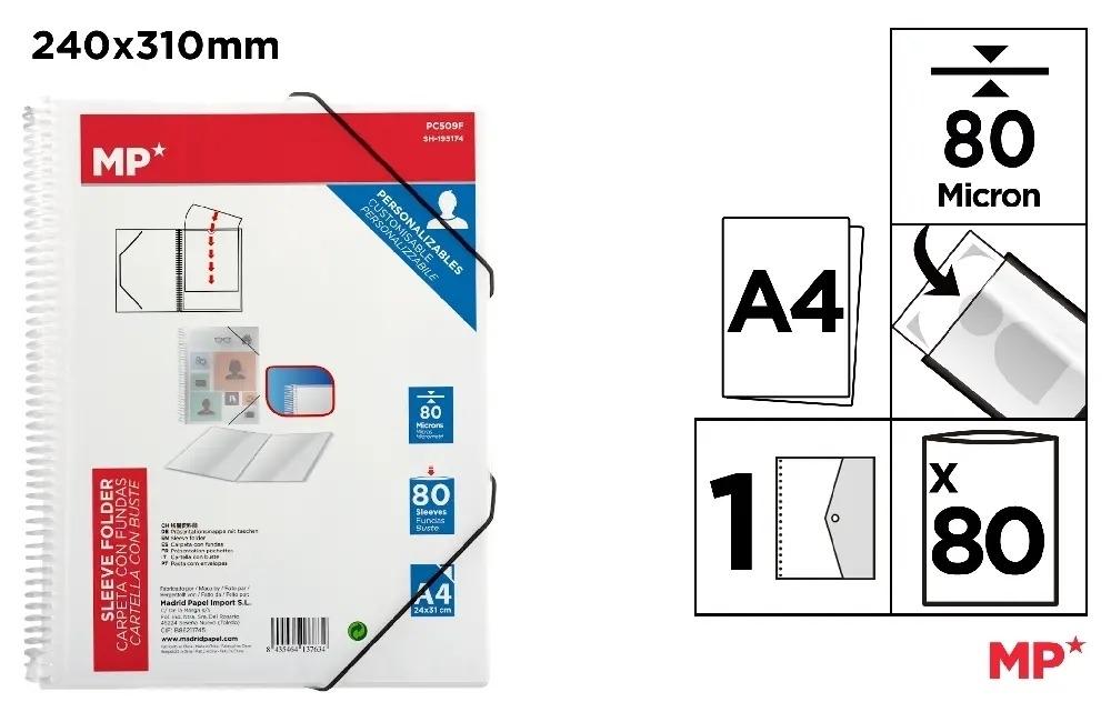 CARPETA 80 FUNDAS ESPIRAL A4 MP POLIPROPILENO TRANSPARENTE