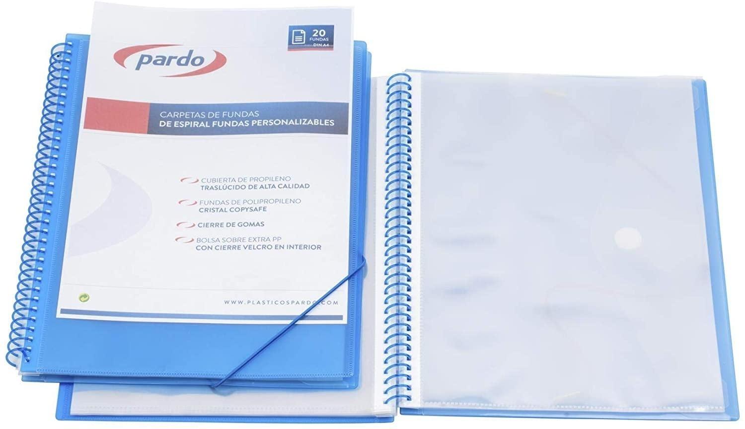 CARPETA 60 FUNDAS ESPIRAL PARDO STUDIO STYLE POLIPROPILENO FOLIO AZUL