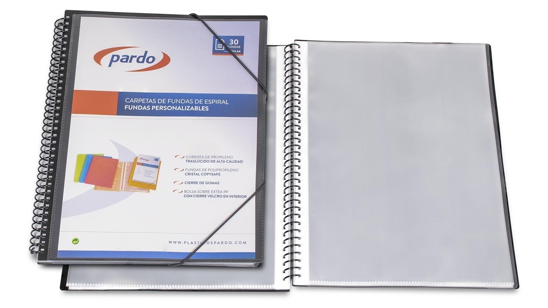 CARPETA 80 FUNDAS ESPIRAL PARDO STUDIO STYLE POLIPROPILENO FOLIO NEGRO