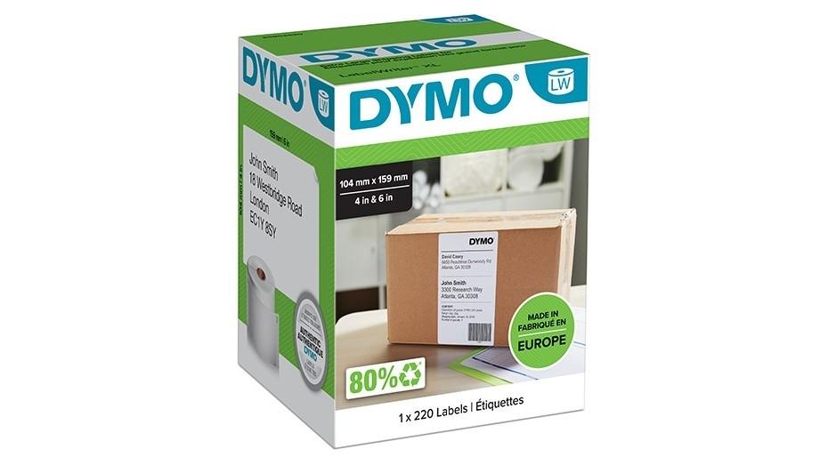 ROLLO 220 ETIQUETAS ADHESIVAS DYMO LABEL WRITER S0904980 TAMAÑO EXTRA GRANDE 104X159 MM COLOR BLANCO