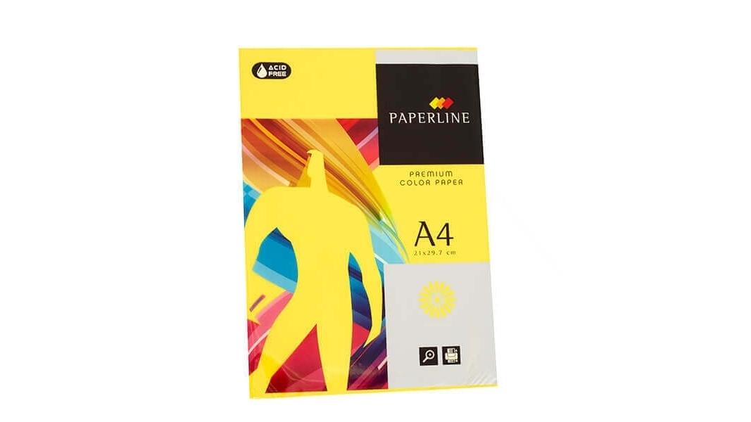 PAQUETE 500 HOJAS PAPEL PAPERLINE A4 80 GRS COLOR AMARILLO FUERTE - IT 210