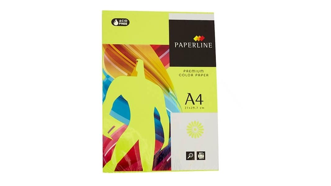 PAQUETE 500 HOJAS PAPEL PAPERLINE A4 75 GRS COLOR VERDE FLUOR - IT 321