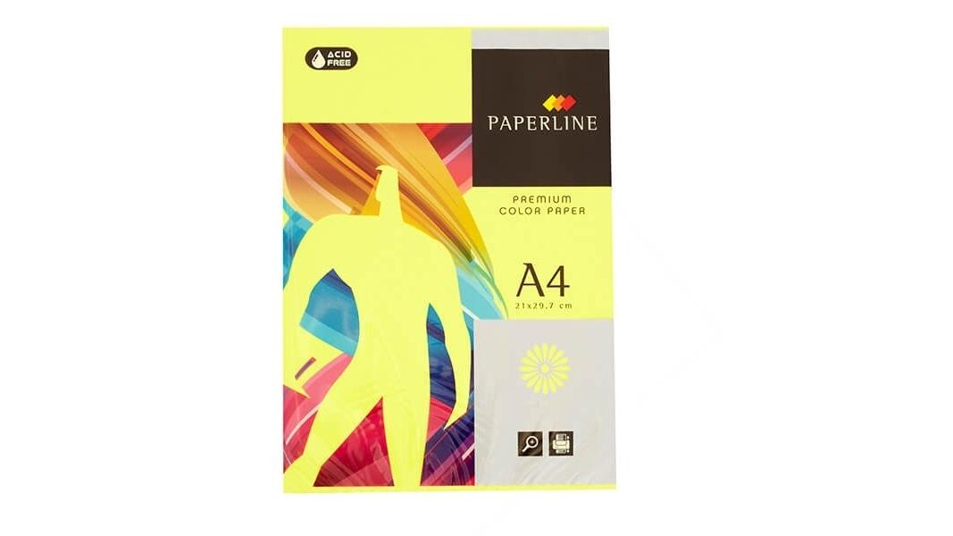 PAQUETE 500 HOJAS PAPEL PAPERLINE A4 75 GRS COLOR AMARILLO FLUOR - IT 363