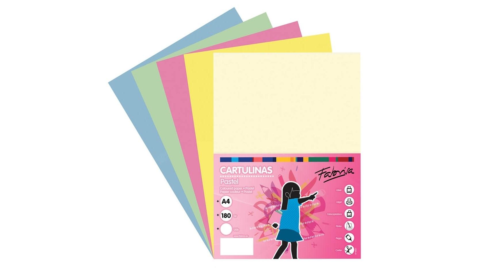 PAQUETE 50 CARTULINAS FABRISA A4 180 GRS COLORES SURTIDOS PASTEL