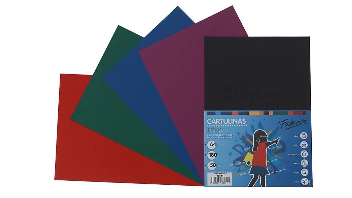 PAQUETE 50 CARTULINAS FABRISA A4 180 GRS COLORES SURTIDOS OSCUROS
