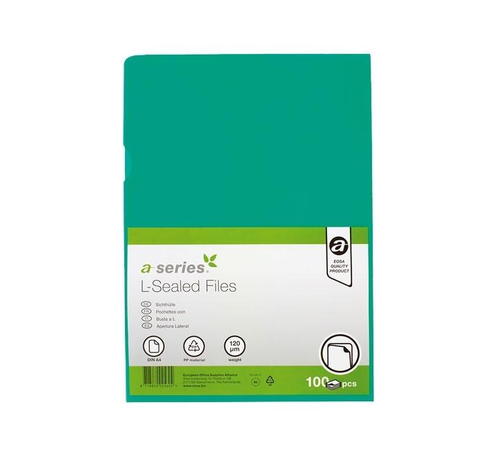 BOLSA 100 DOSSIER UÑERO A-SERIES A4 120 MICRAS COLOR VERDE