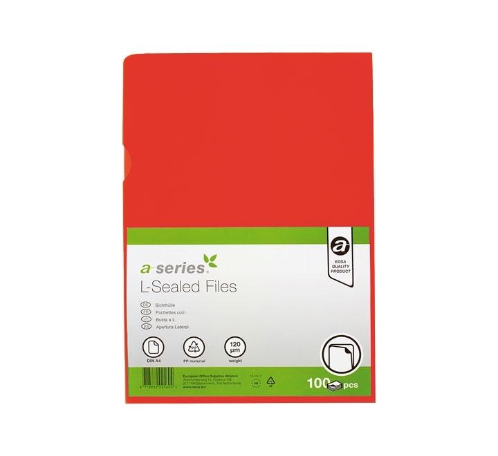 BOLSA 100 DOSSIER UÑERO A-SERIES A4 120 MICRAS COLOR ROJO
