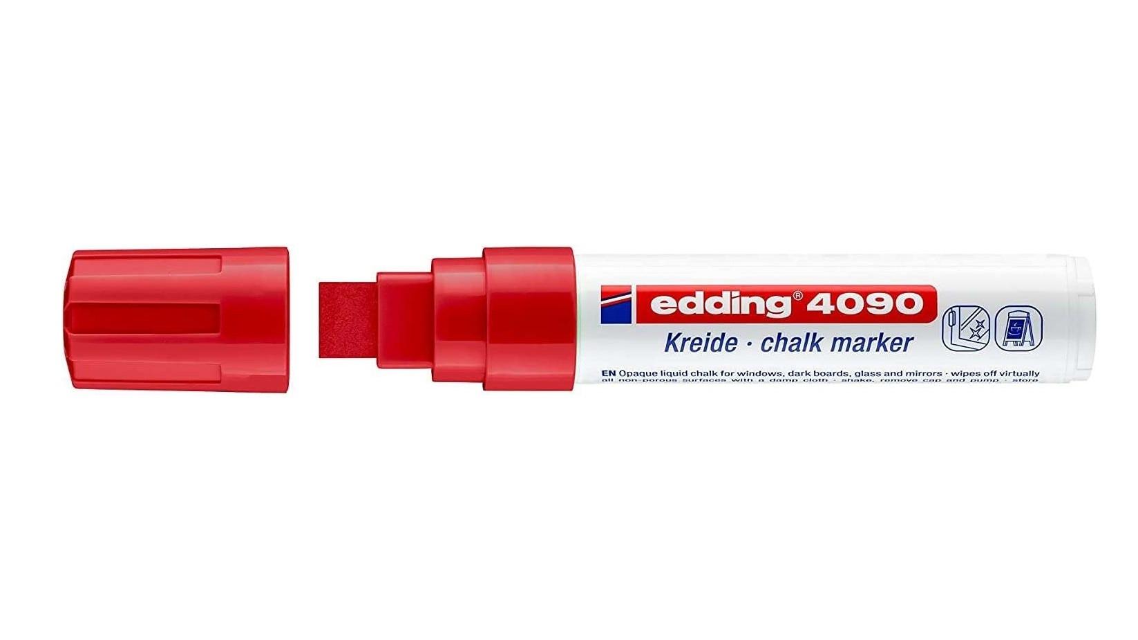ROTULADOR EDDING 4090 MARCADOR TIZA LIQUIDA PUNTA BISELADA COLOR ROJO