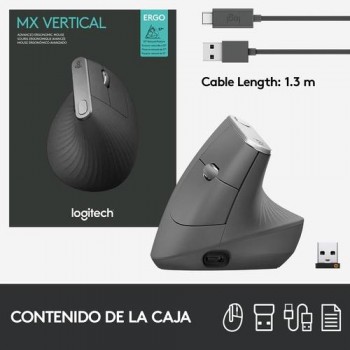 RATON ERGONOMICO LOGITECH MX VERTICAL AVANZADO INALAMBRICO COLOR NEGRO