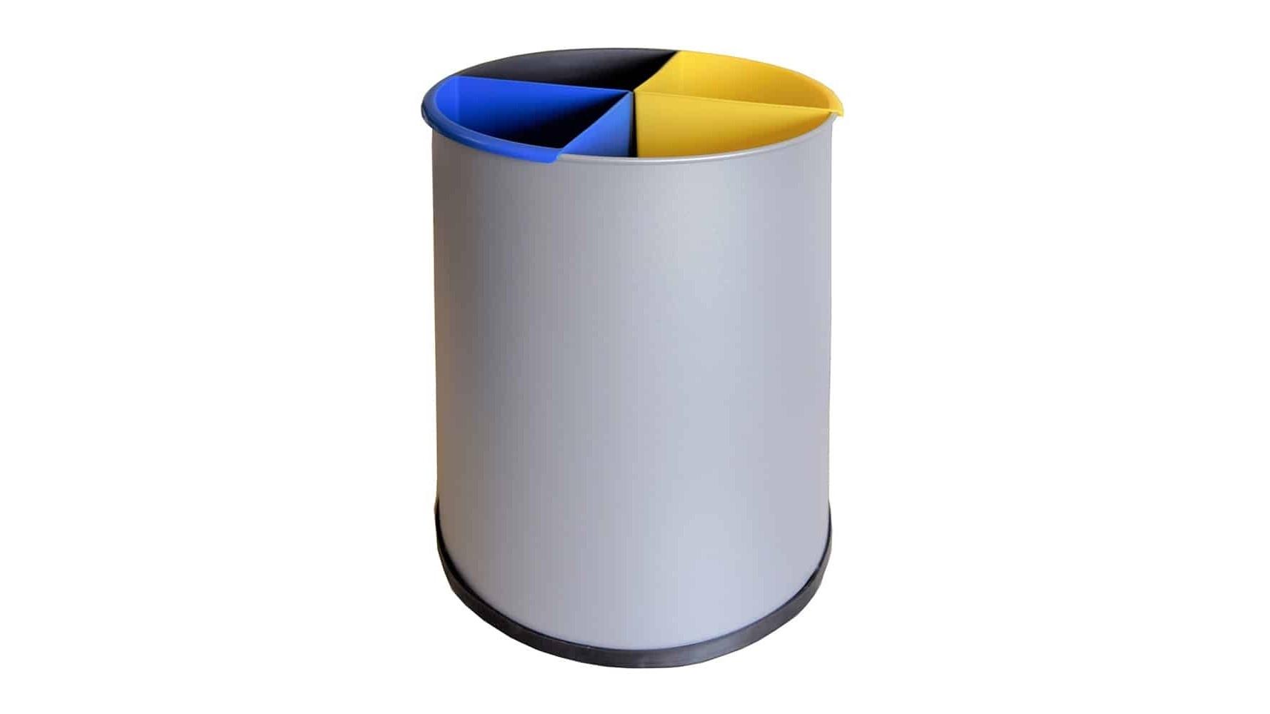 PAPELERA METALICA SIE PARA RECICLAJE CON 3 DEPARTAMENTOS EXTRAIBLES 3X27 LITROS 300X295 MM COLOR NEGRO