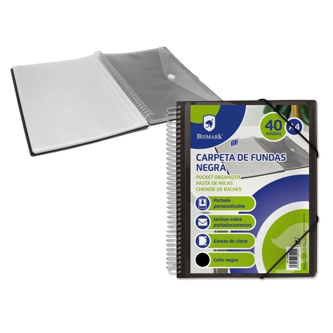 CARPETA ESCAPARATE CON ESPIRAL 40 FUNDAS BISMARK CON SOBRE POLIPROPILENO DIN A4 COLOR NEGRO