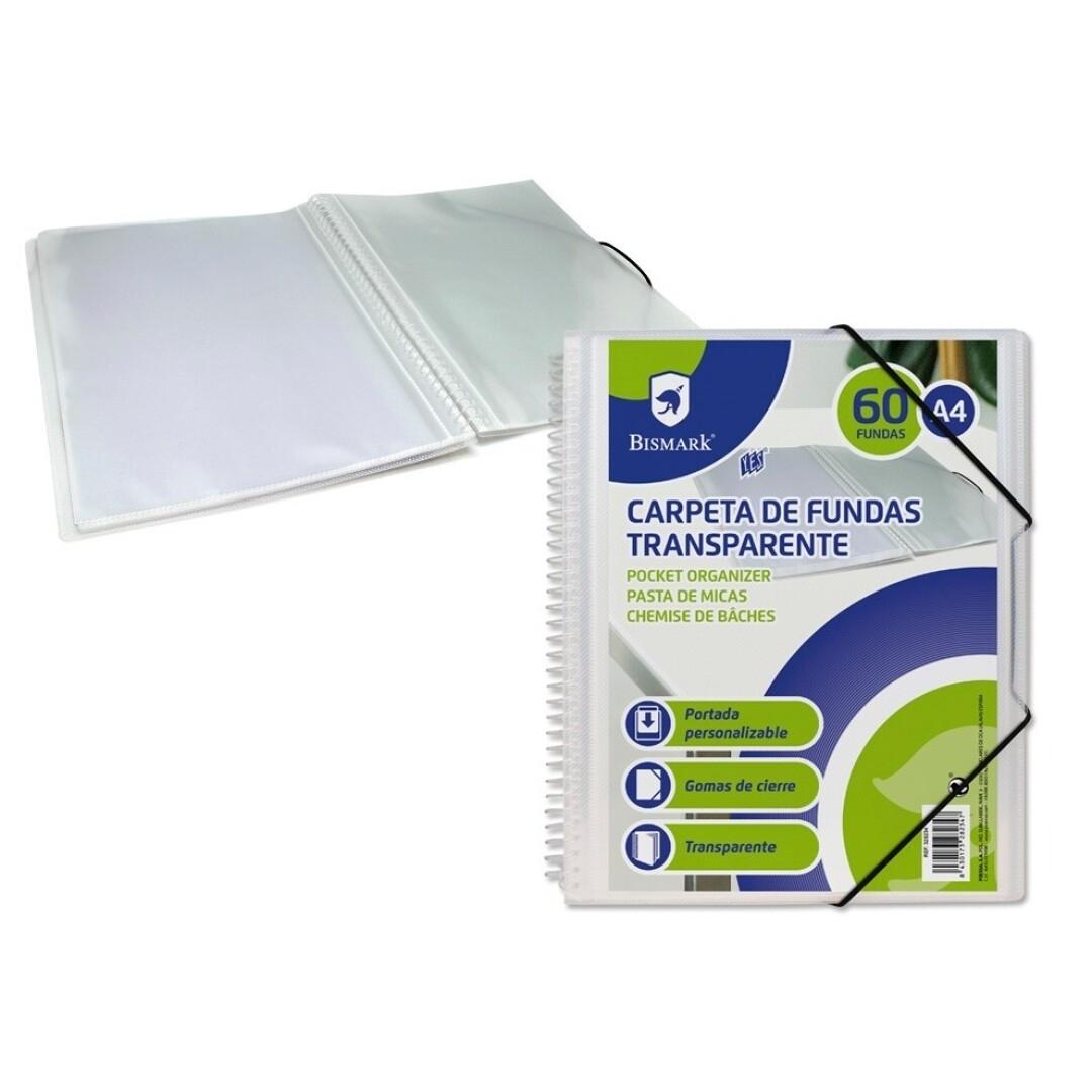CARPETA ESCAPARATE CON ESPIRAL 60 FUNDAS BISMARK POLIPROPILENO DIN A4 COLOR TRANSPARENTE
