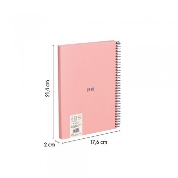 CUADERNO TAPA EXTRADURA A5 80 HOJAS 95 G. CUADROS 5X5 MILAN SERIE 1918 COLOR ROSA