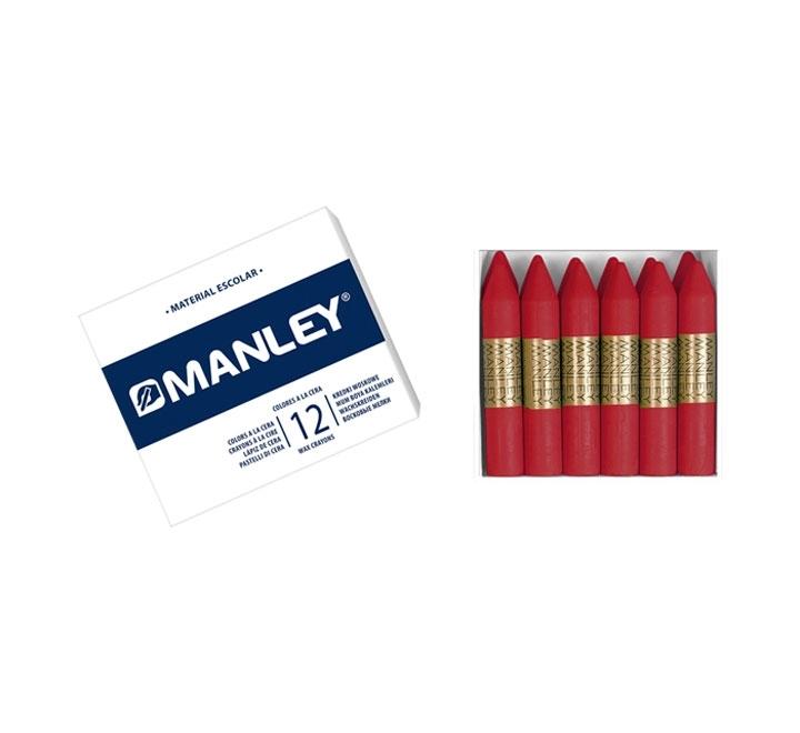 CAJA 12 CERAS MANLEY COLOR ROJO CARMIN