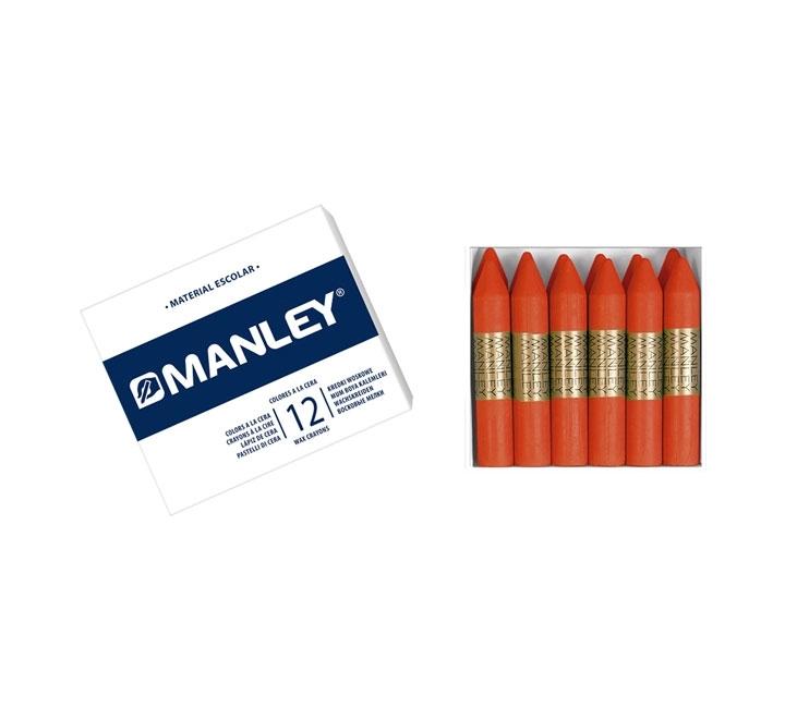 CAJA 12 CERAS MANLEY COLOR ROJO BERMELLON OSCURO
