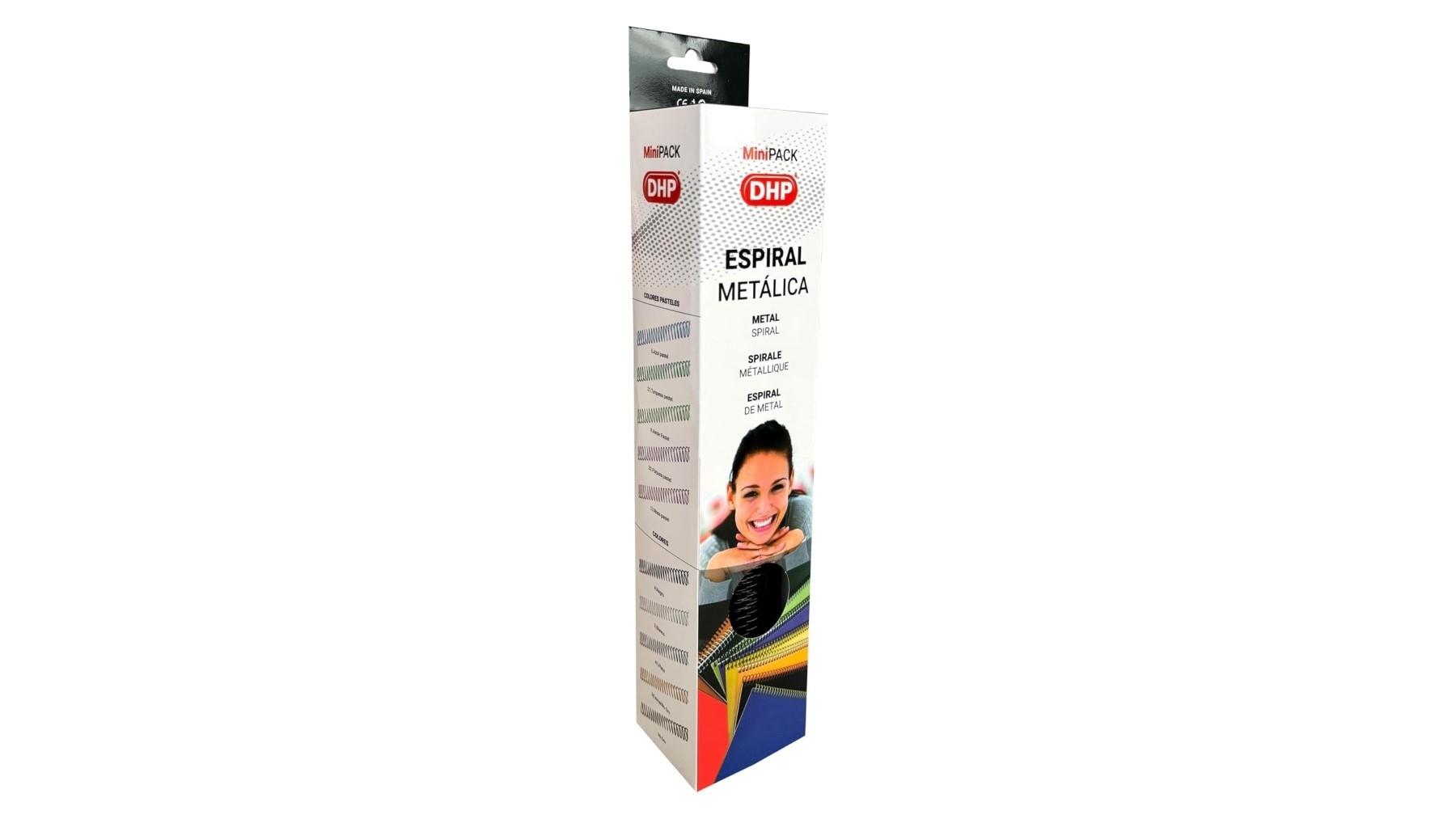 CAJA MINIPACK 25 ESPIRALES METALICOS DHP A4 8 MM PASO 64 5:1 COLOR NEGRO