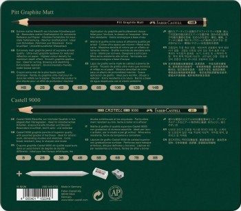 CAJA METALICA 20 PIEZAS FABER CASTELL DE PITT GRAPHITE MATT Y CASTELL 9000