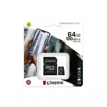 TARJETA MEMORIA MICRO SDXC 64GB KINGSTON CANVAS SELECT PLUS + ADAPTADOR - CLASE 10