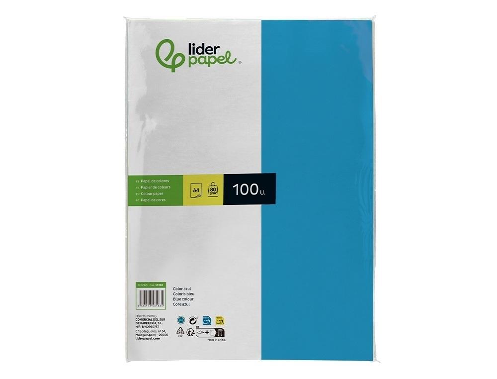 PAPEL COLOR LIDERPAPEL A4 80GR AZUL TURQUESA PAQUETE DE 100 HOJAS