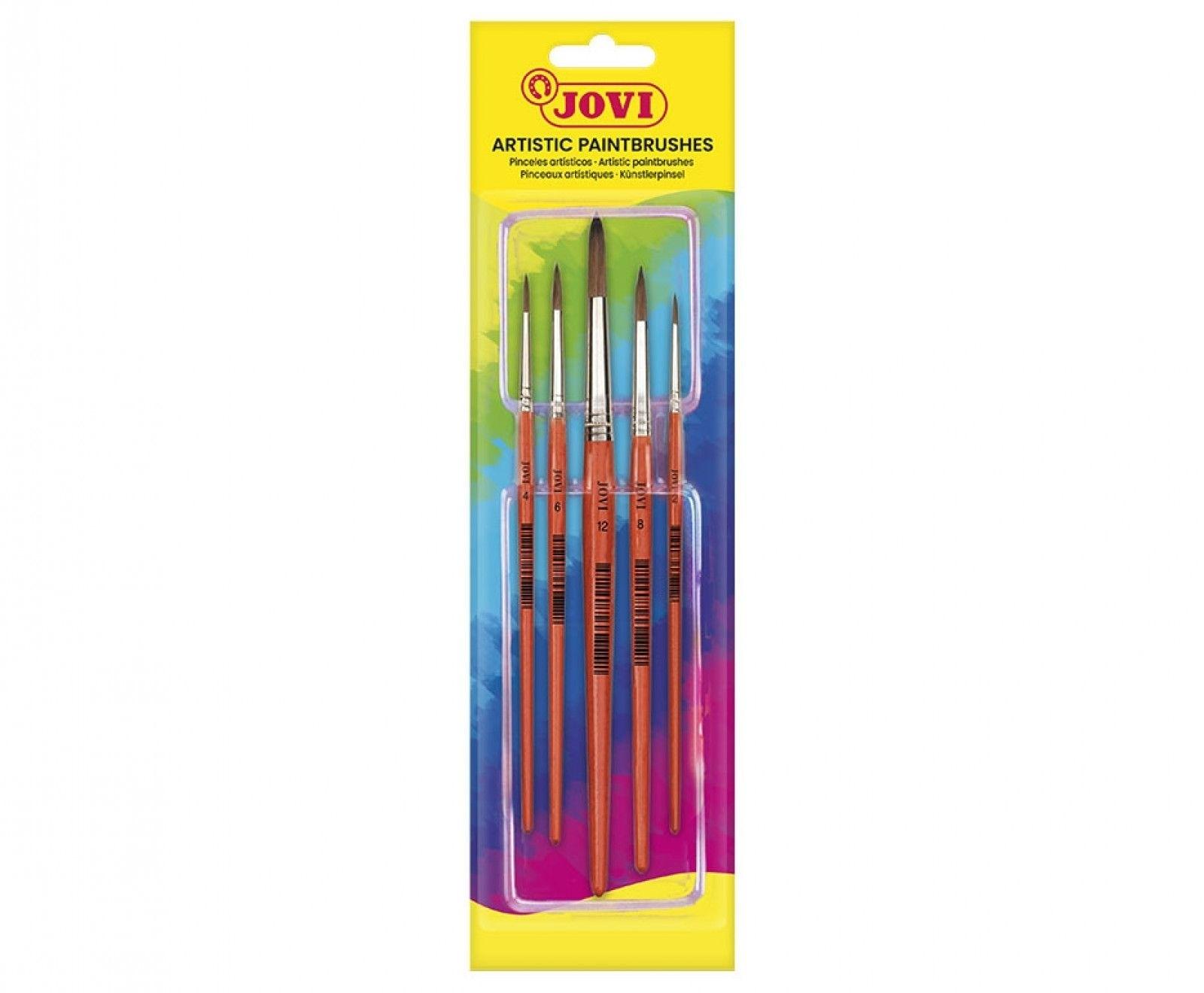 BLISTER 5 PINCELES ESCOLARES REDONDOS PELO NATURAL JOVI