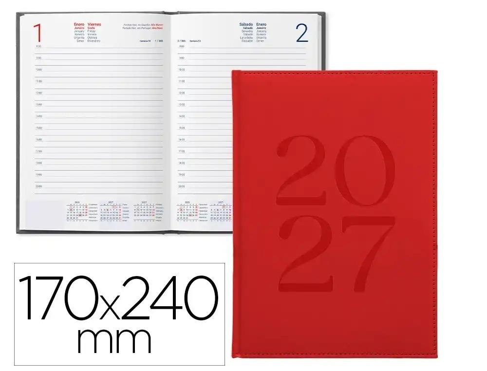 AGENDA OFICINA LIDERPAPEL 2027 ENCUADERNADA CRETA DIA PAGINA 170X240 MM BILINGUE 70G PAPEL FSC ROJO