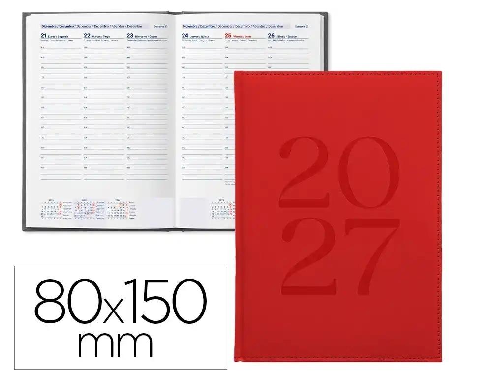 AGENDA OFICINA LIDERPAPEL 2027 ENCUADERNADA CRETA SEMANA VISTA 80X150 MM BILINGUE 70G PAPEL ROJO