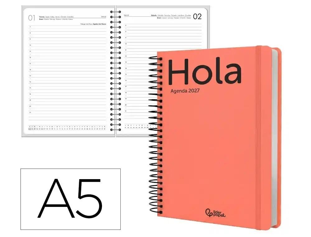AGENDA OFICINA LIDERPAPEL 2027 ESPIRAL CLASSIC DIA PAGINA A5 BILINGUE 70G PAPEL FSC NARANJA