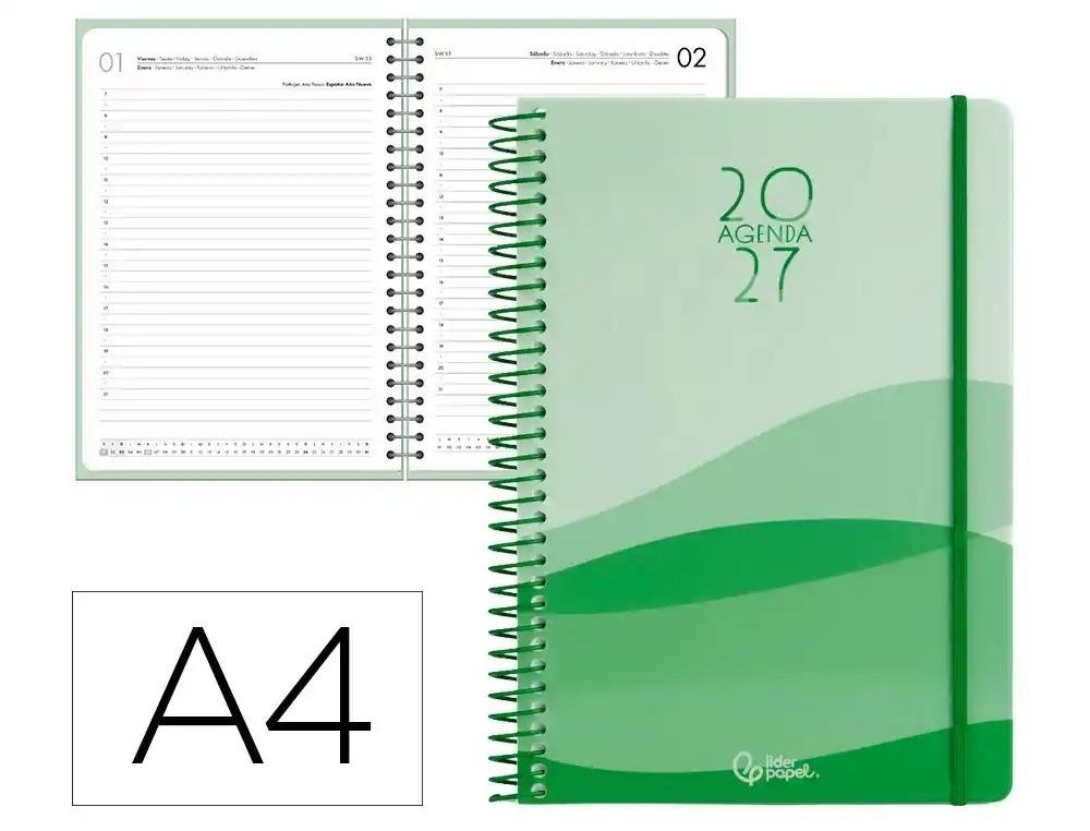 AGENDA OFICINA LIDERPAPEL 2027 ESPIRAL GAZI DIA PAGINA A4 BILINGUE 70G PAPEL FSC VERDE
