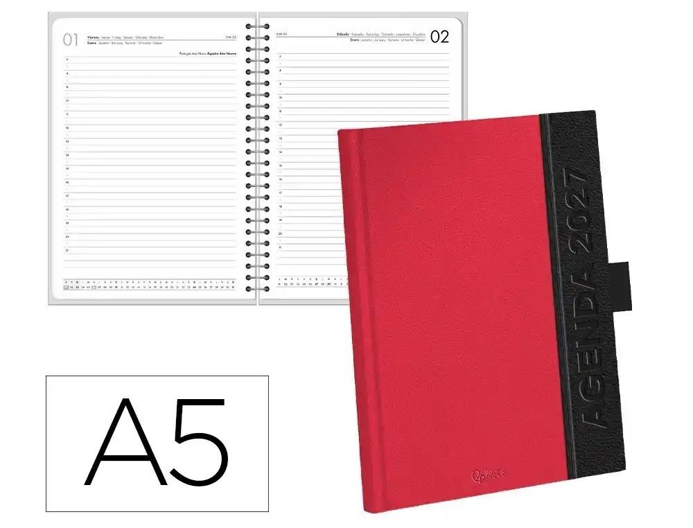 AGENDA OFICINA LIDERPAPEL 2027 ENCUADERNADA SYMI DIA PAGINA A5 BILINGUE 70G PAPEL FSC BURDEOS