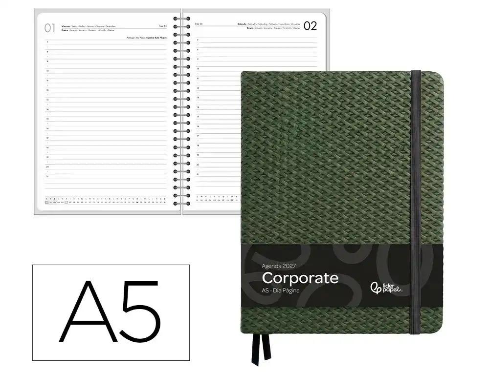 AGENDA OFICINA LIDERPAPEL 2027 ENCUADERNADA CORPORATE DIA PAGINA A5 BILINGUE 70G PAPEL FSC VERDE