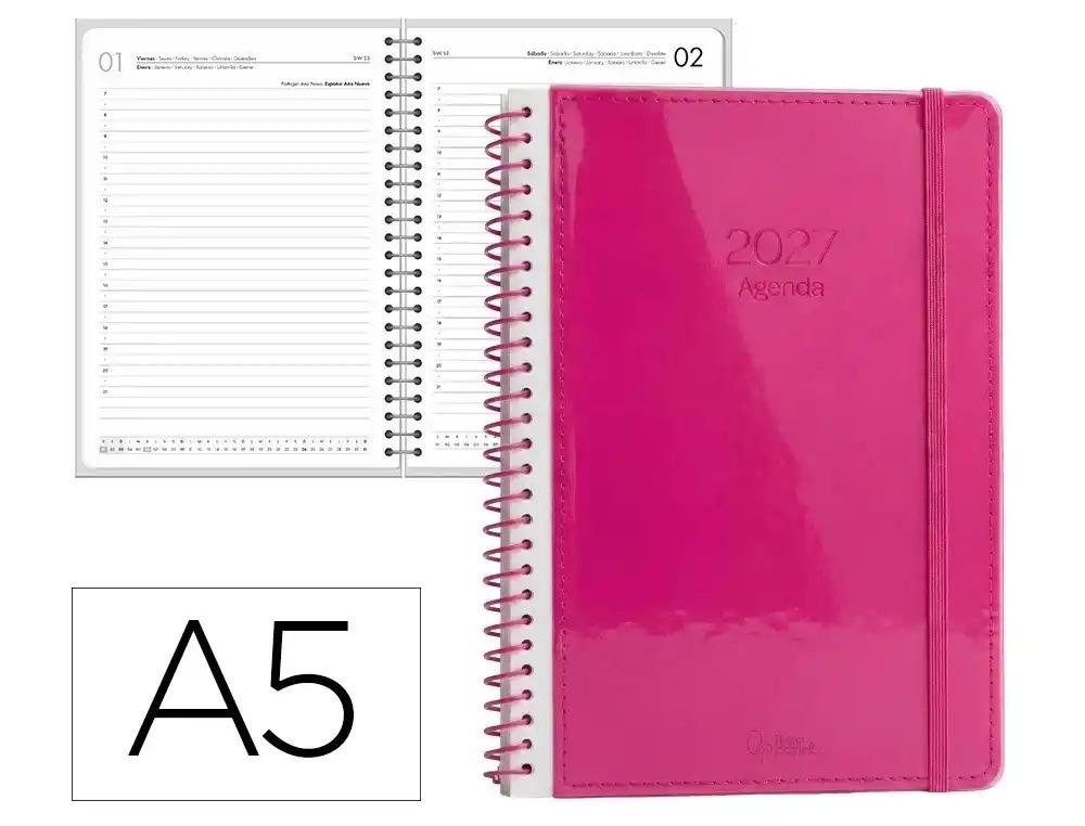 AGENDA OFICINA LIDERPAPEL 2027 ESPIRAL NEON DIA PAGINA A5 BILINGUE 70G PAPEL FSC ROSA