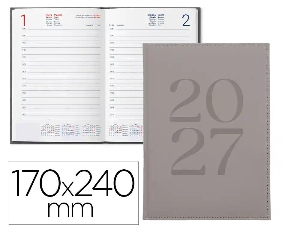 AGENDA OFICINA LIDERPAPEL 2027 ENCUADERNADA CRETA DIA PAGINA 170X240 MM BILINGUE 70G PAPEL FSC GRIS