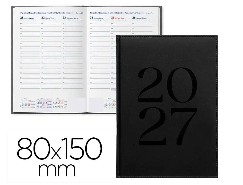 AGENDA OFICINA LIDERPAPEL 2027 ENCUADERNADA CRETA SEMANA VISTA 80X150 MM BILINGUE 70G PAPEL FSC NEGRO