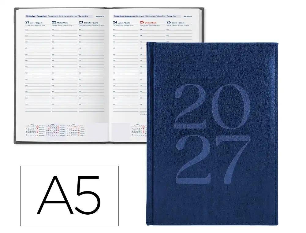 AGENDA OFICINA LIDERPAPEL 2027 ENCUADERNADA CRETA SEMANA VISTA A5 BILINGUE 70G PAPEL FSC AZUL