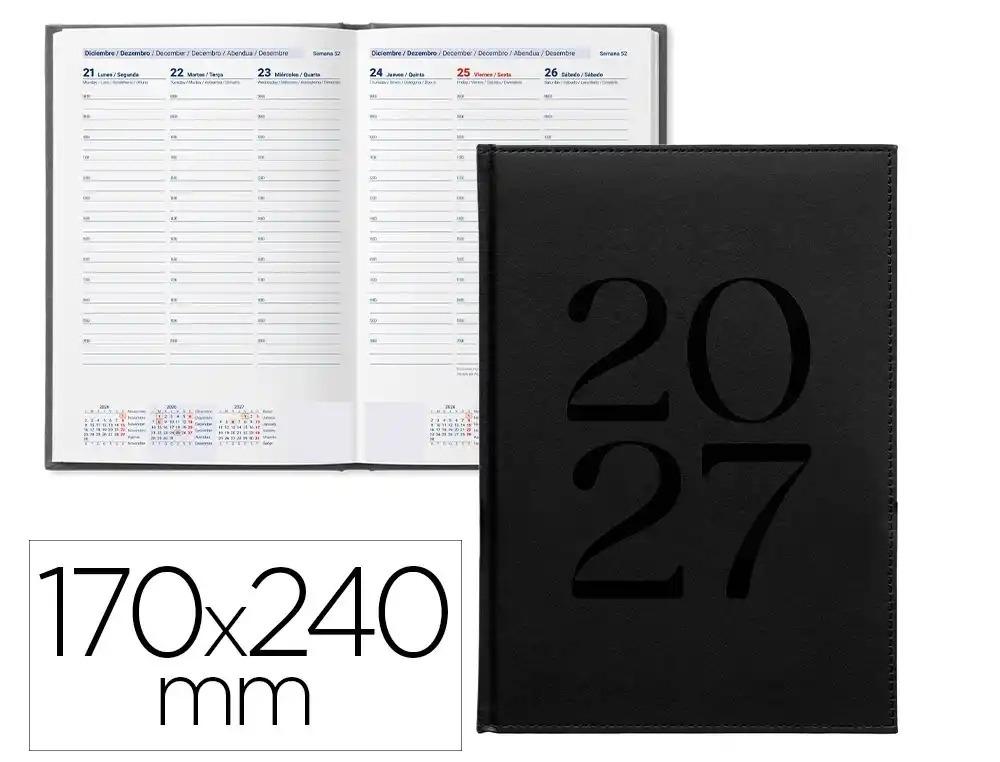 AGENDA OFICINA LIDERPAPEL 2027 ENCUADERNADA CRETA SEMANA VISTA 170X240 MM BILINGUE 70G PAPEL FSC NEGRO