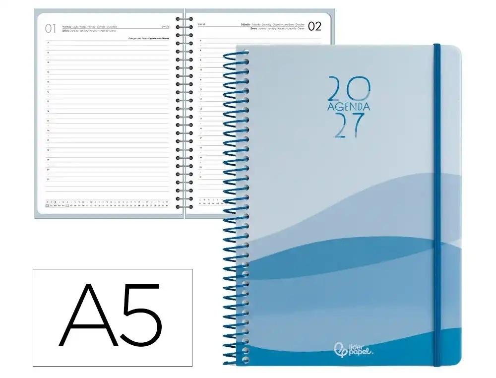 AGENDA OFICINA LIDERPAPEL 2027 ESPIRAL GAZI DIA PAGINA A5 BILINGUE 70G PAPEL FSC AZUL