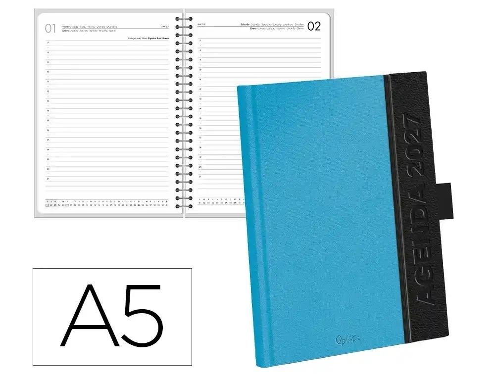 AGENDA OFICINA LIDERPAPEL 2027 ENCUADERNADA SYMI DIA PAGINA A5 BILINGUE 70G PAPEL FSC AZUL MARINO