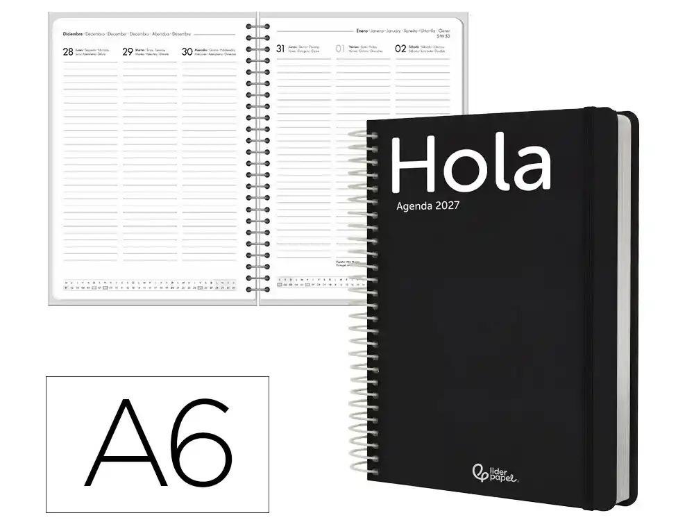 AGENDA OFICINA LIDERPAPEL 2027 ESPIRAL CLASSIC SEMANA VISTA A6 BILINGUE 70G PAPEL FSC NEGRO