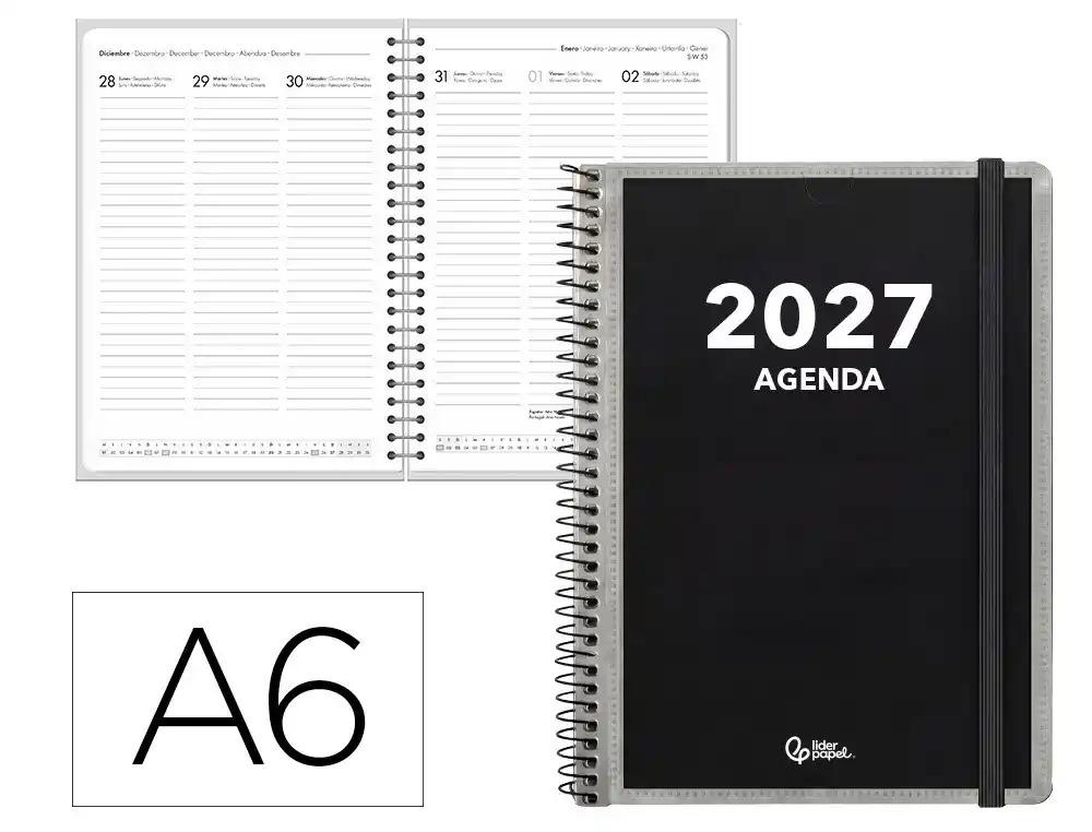 AGENDA OFICINA LIDERPAPEL 2027 ESPIRAL PERSONALIZABLE SEMANA VISTA A6 BILINGUE 70G PAPEL FSC PERSONALIZABLE