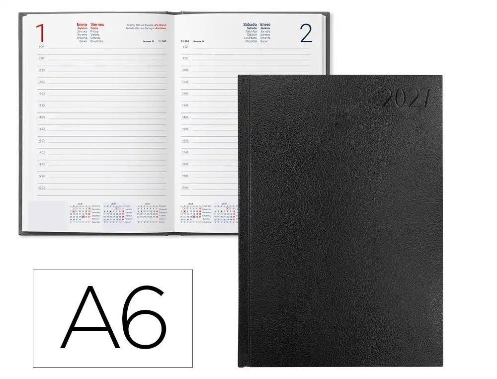 AGENDA OFICINA LIDERPAPEL 2027 ENCUADERNADA CORFU DIA PAGINA A6 BILINGUE 60G PAPEL FSC NEGRO
