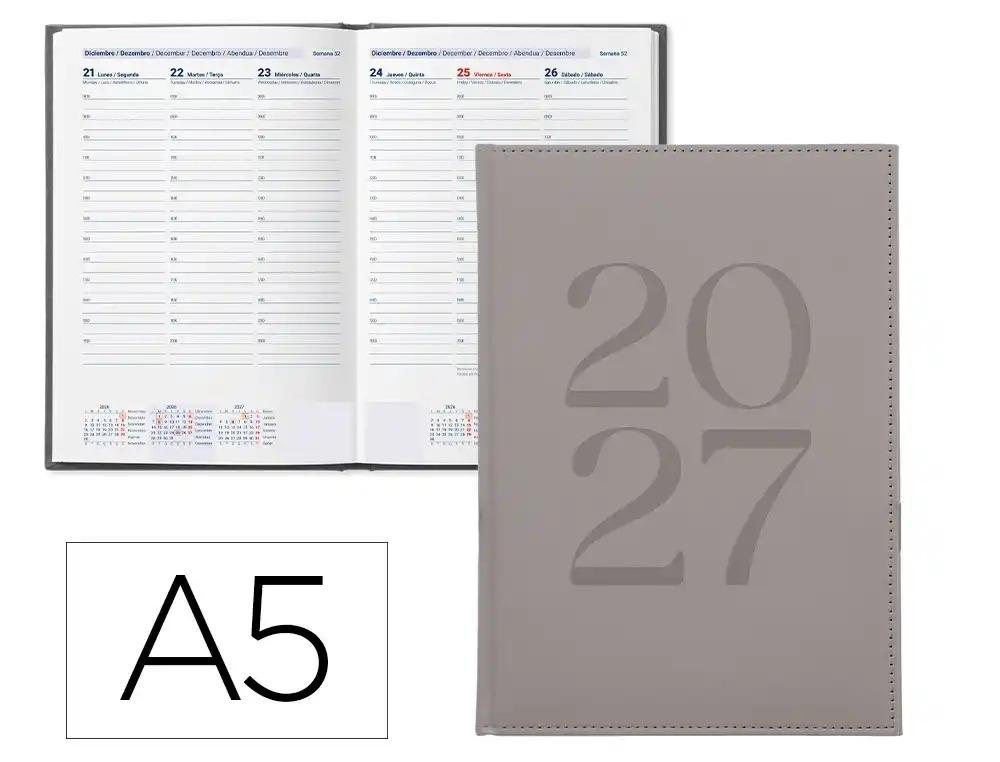 AGENDA OFICINA LIDERPAPEL 2027 ENCUADERNADA CRETA SEMANA VISTA A5 BILINGUE 70G PAPEL FSC GRIS