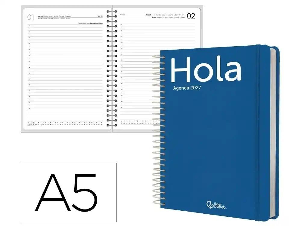 AGENDA OFICINA LIDERPAPEL 2027 ESPIRAL CLASSIC DIA PAGINA A5 BILINGUE 70G PAPEL FSC AZUL