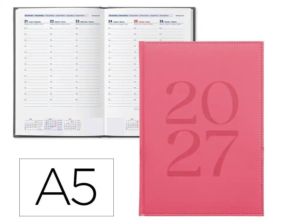 AGENDA OFICINA LIDERPAPEL 2027 ENCUADERNADA CRETA SEMANA VISTA A5 BILINGUE 70G PAPEL FSC ROSA