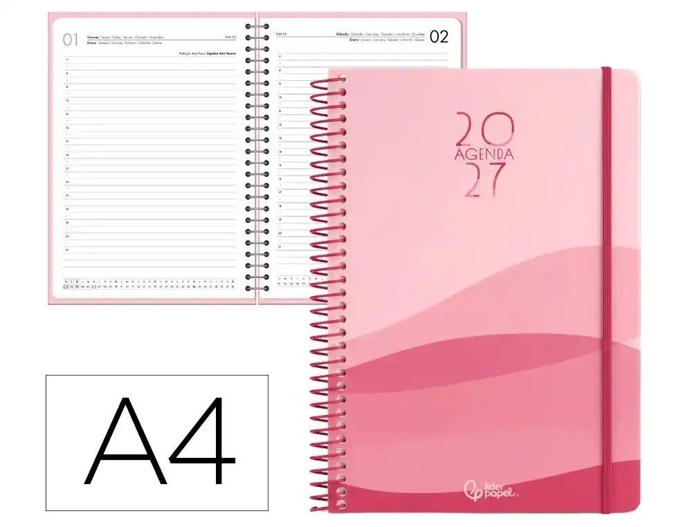 AGENDA OFICINA LIDERPAPEL 2027 ESPIRAL GAZI DIA PAGINA A4 BILINGUE 70G PAPEL FSC ROJO