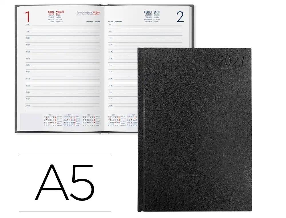 AGENDA OFICINA LIDERPAPEL 2027 ENCUADERNADA CORFU DIA PAGINA A5 BILINGUE 60G PAPEL FSC NEGRO